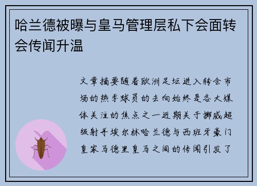 哈兰德被曝与皇马管理层私下会面转会传闻升温